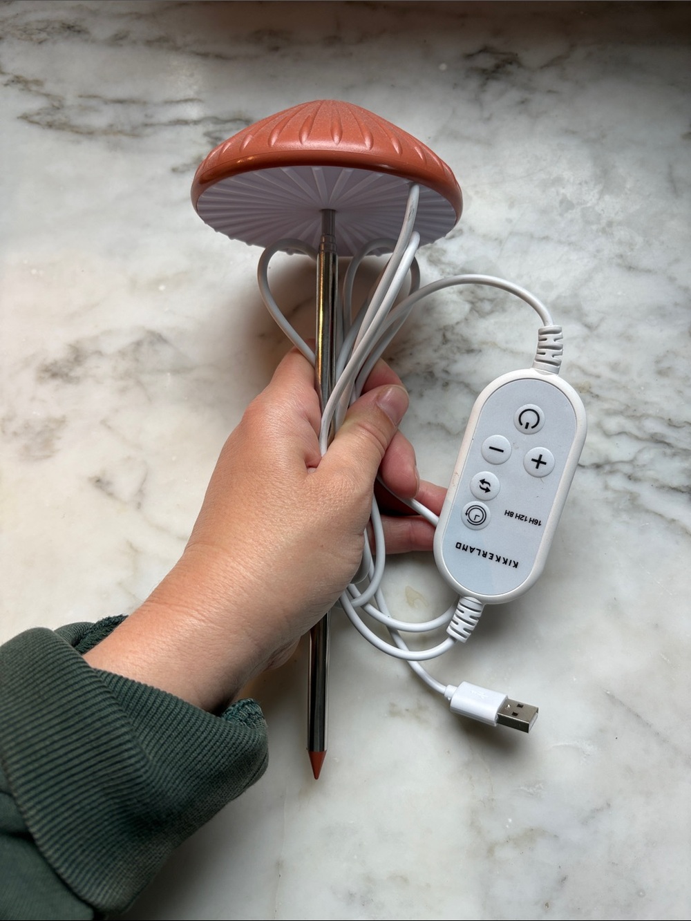 Kikkerland Orange Mushroom USB Plant Light with White Controller - Picture 3 of 3